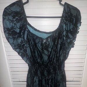 Black Lace Overlay Off Shoulder Dress